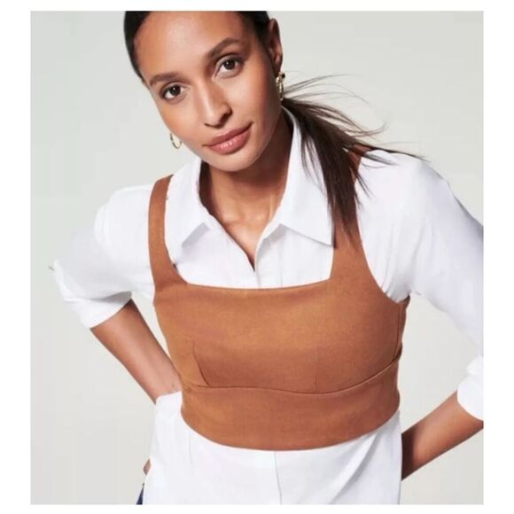 NWT SPANX LONGLINE SQUARE NECK SUEDE BRALETTE IN “RICH CARAMEL” SZ small - Picture 1 of 5
